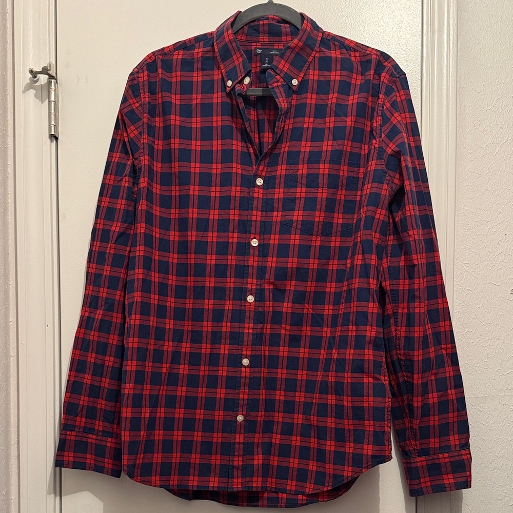 Men's Red and Blue Plaid Shirt